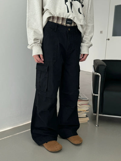 Nine Washed Pleats Relaxed Fit Cargo Pants-korean-fashion-Pants-Nine's Closet-OH Garments