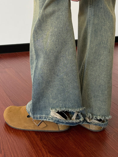 Nine Washed Ripped Edge Straight Jeans-korean-fashion-Jeans-Nine's Closet-OH Garments