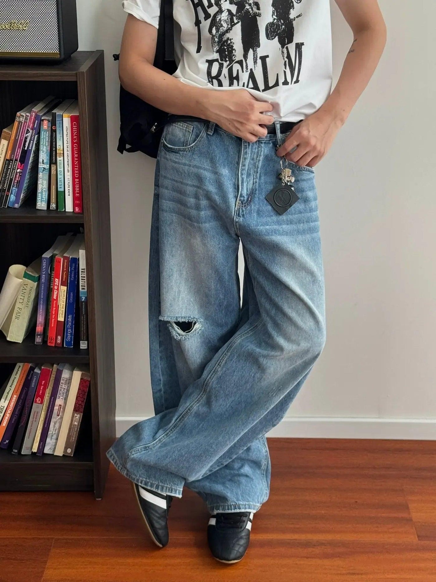Nine Washed & Ripped Jeans-korean-fashion-Jeans-Nine's Closet-OH Garments