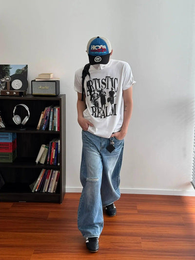 Nine Washed & Ripped Jeans-korean-fashion-Jeans-Nine's Closet-OH Garments