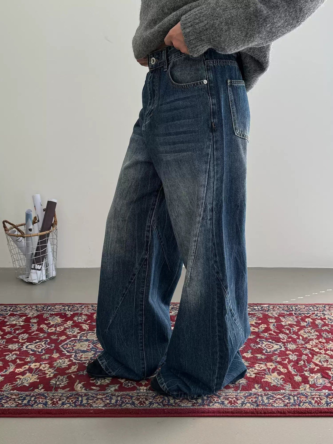 Nine Washed Textured Wide Leg Jeans-korean-fashion-Jeans-Nine's Closet-OH Garments