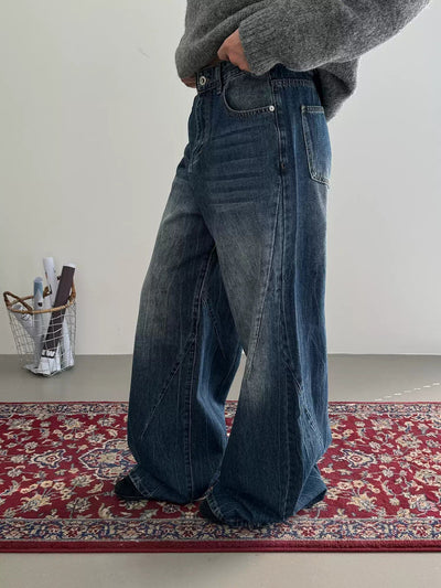 Nine Washed Textured Wide Leg Jeans-korean-fashion-Jeans-Nine's Closet-OH Garments