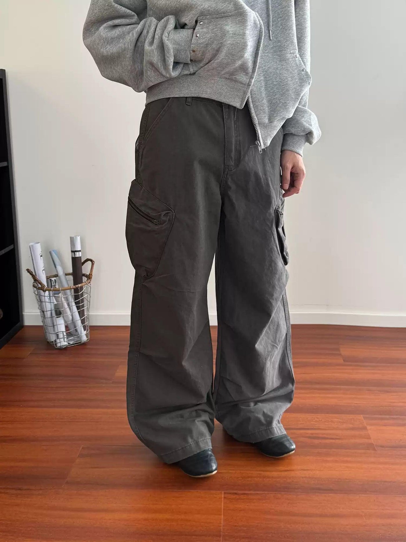 Nine Washed Utility Pocket Cargo Pants-korean-fashion-Pants-Nine's Closet-OH Garments