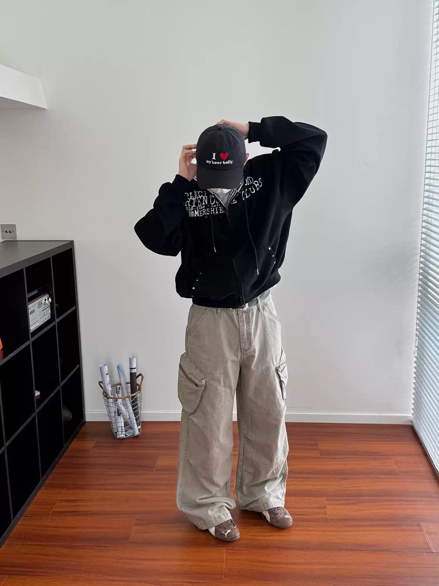 Nine Washed Utility Pocket Cargo Pants-korean-fashion-Pants-Nine's Closet-OH Garments