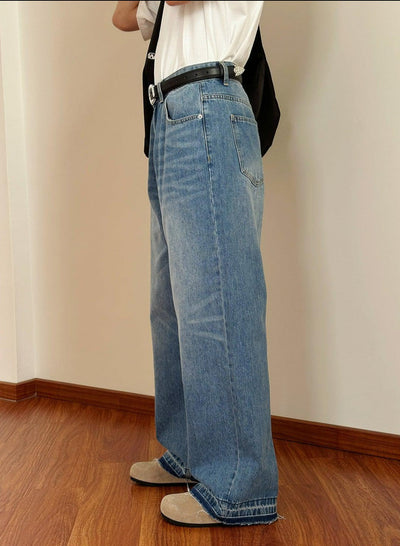 Nine Whisker Emphasis Distressed Hem Jeans-korean-fashion-Jeans-Nine's Closet-OH Garments