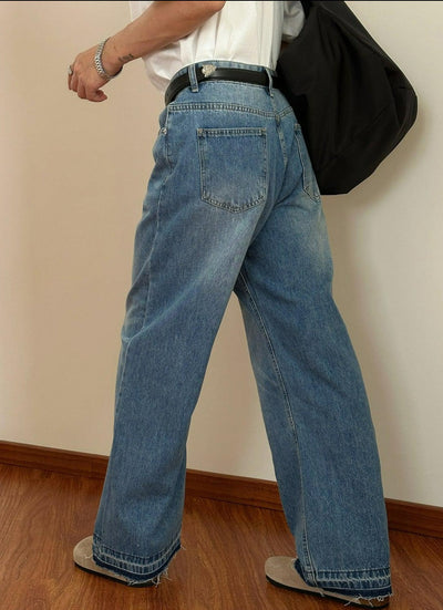 Nine Whisker Emphasis Distressed Hem Jeans-korean-fashion-Jeans-Nine's Closet-OH Garments