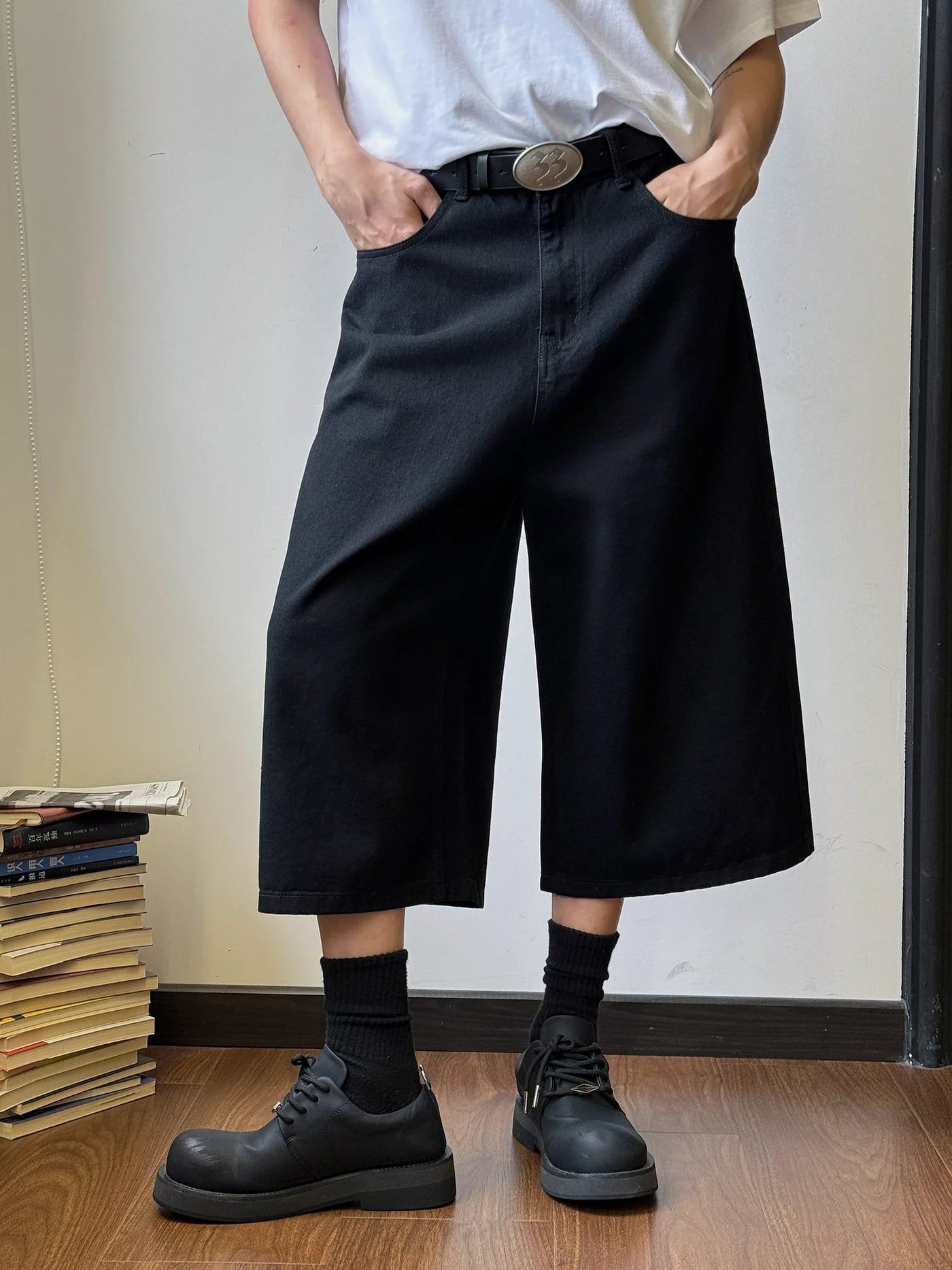 Nine Whiskers Over-Knee Denim Shorts-korean-fashion-Shorts-Nine's Closet-OH Garments