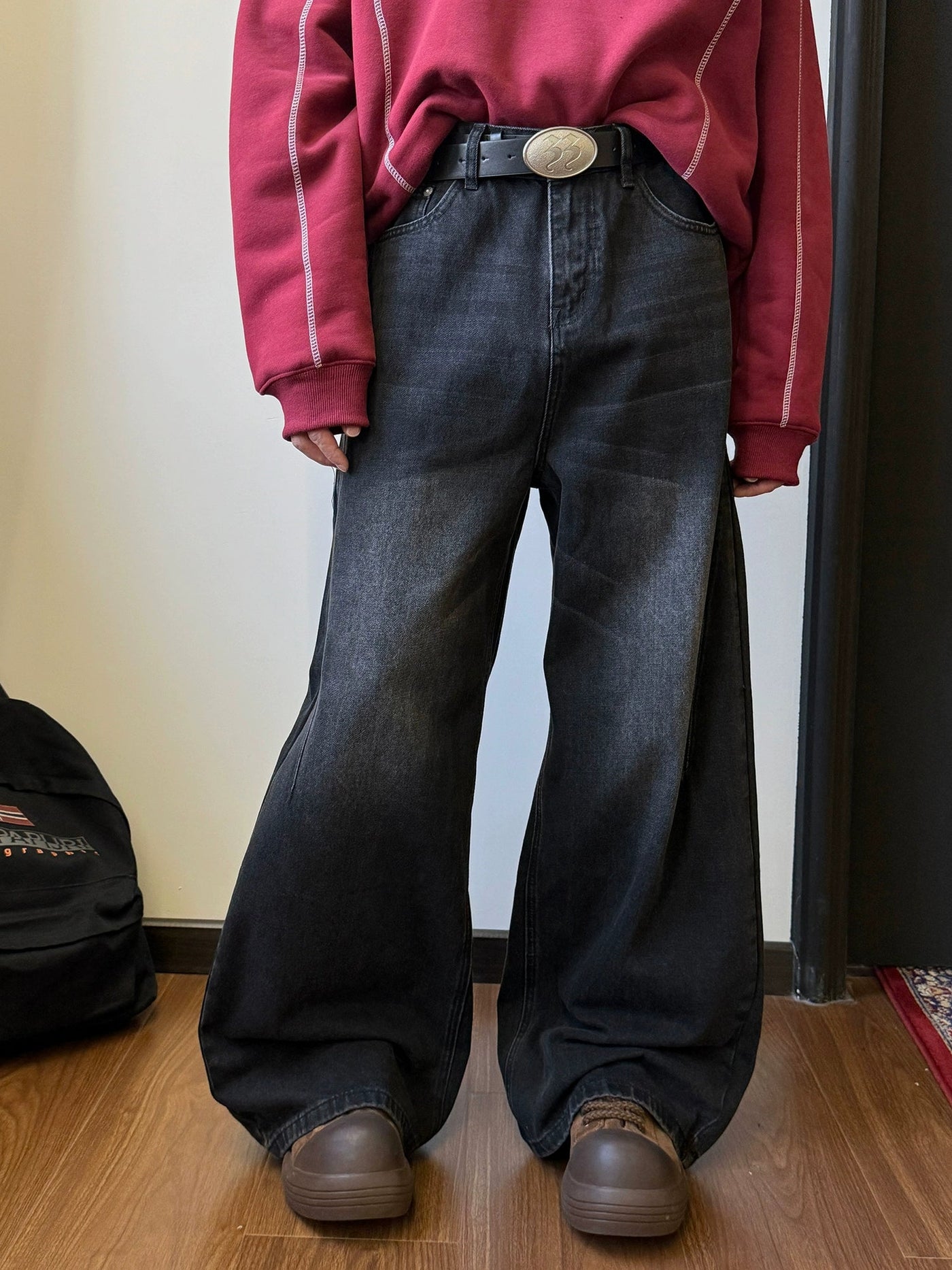 Nine Wide Faded Flared Jeans-korean-fashion-Jeans-Nine's Closet-OH Garments