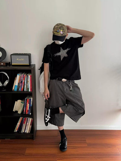 Nine Workwear Washed Denim Shorts-korean-fashion-Shorts-Nine's Closet-OH Garments