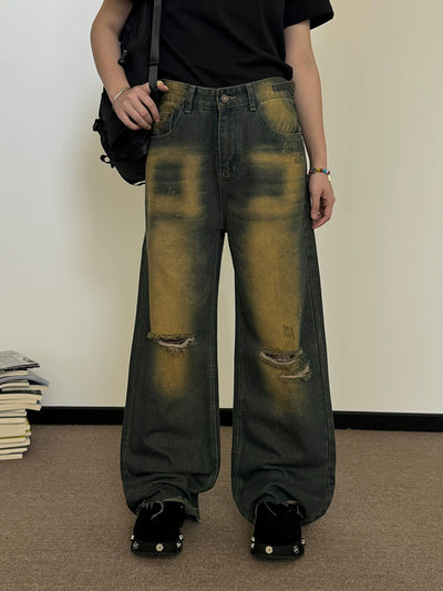 Nine Yellow Fade Ripped Jeans-korean-fashion-Jeans-Nine's Closet-OH Garments