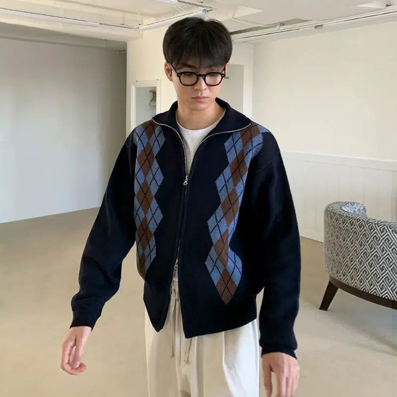OH Argyle Zipped Sweater-korean-fashion-Sweater-OH Atelier-OH Garments