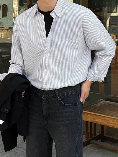 OH Banker Stripe Buttoned Shirt-korean-fashion-Shirt-OH Atelier-OH Garments