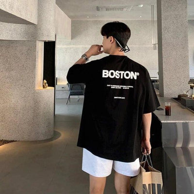 OH Boston Print Text T-Shirt-korean-fashion-T-Shirt-OH Atelier-OH Garments
