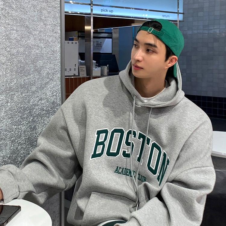 OH Boston Text Kangaroo Pocket Hoodie-korean-fashion-Hoodie-OH Atelier-OH Garments