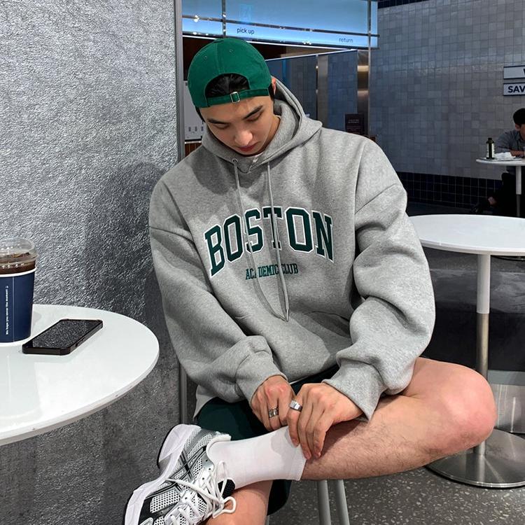 OH Boston Text Kangaroo Pocket Hoodie-korean-fashion-Hoodie-OH Atelier-OH Garments