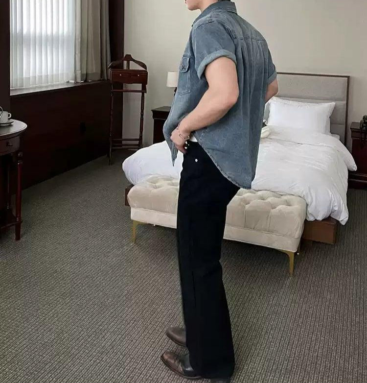 OH Breast Pocket Washed Denim Shirt-korean-fashion-Shirt-OH Atelier-OH Garments