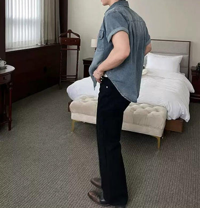 OH Breast Pocket Washed Denim Shirt-korean-fashion-Shirt-OH Atelier-OH Garments