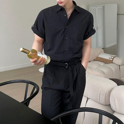 OH Buttoned Fold Sleeves Casual Shirt-korean-fashion-Shirt-OH Atelier-OH Garments