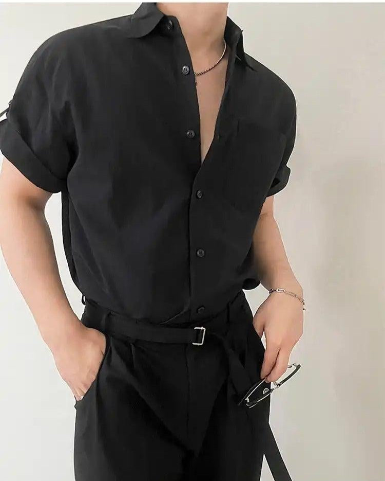 OH Buttoned Fold Sleeves Casual Shirt-korean-fashion-Shirt-OH Atelier-OH Garments