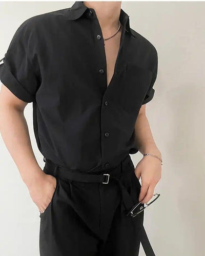 OH Buttoned Fold Sleeves Casual Shirt-korean-fashion-Shirt-OH Atelier-OH Garments