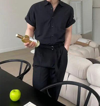 OH Buttoned Fold Sleeves Casual Shirt-korean-fashion-Shirt-OH Atelier-OH Garments