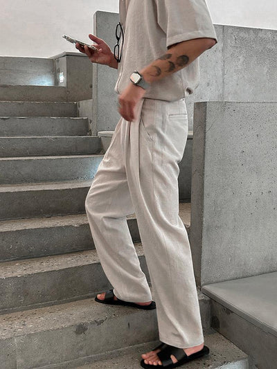 OH Buttoned Shirt & Belt Strap Pleats Pants Set-korean-fashion-Clothing Set-OH Atelier-OH Garments