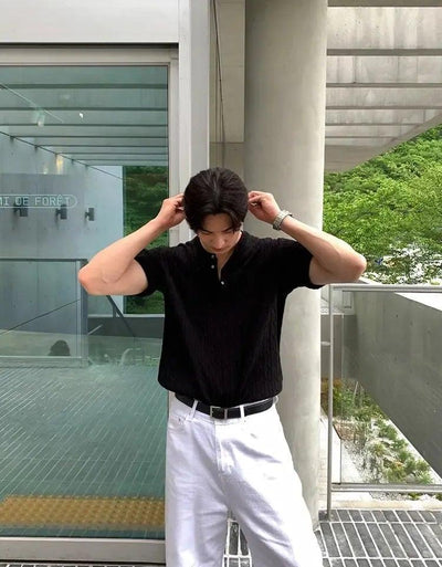 OH Cable Knit Henley Collar T-Shirt-korean-fashion-T-Shirt-OH Atelier-OH Garments