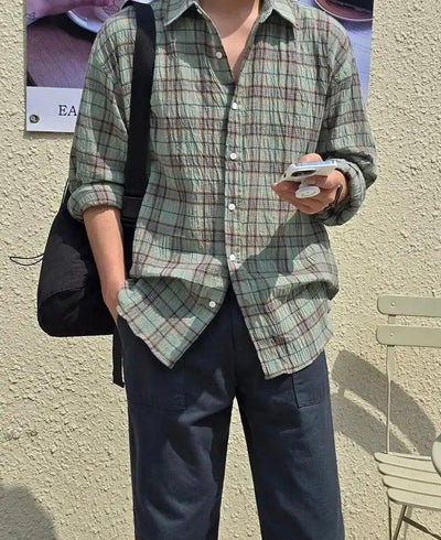 OH Casual Textured Check L/S Shirt-korean-fashion-Shirt-OH Atelier-OH Garments
