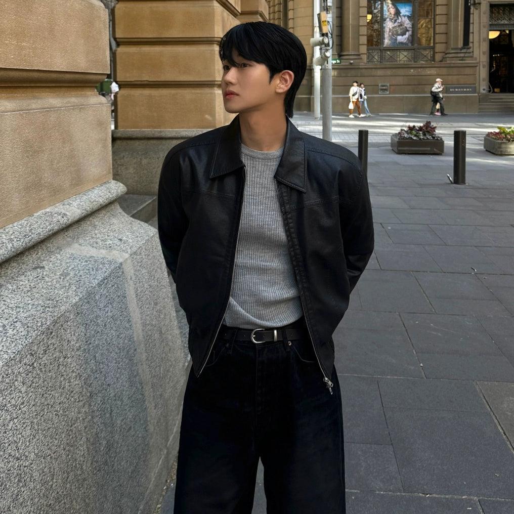 OH Collared PU Leather Jacket-korean-fashion-Jacket-OH Atelier-OH Garments