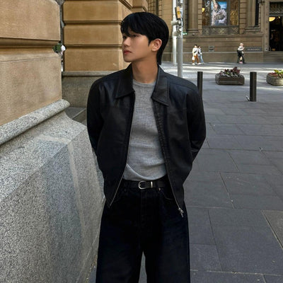 OH Collared PU Leather Jacket-korean-fashion-Jacket-OH Atelier-OH Garments