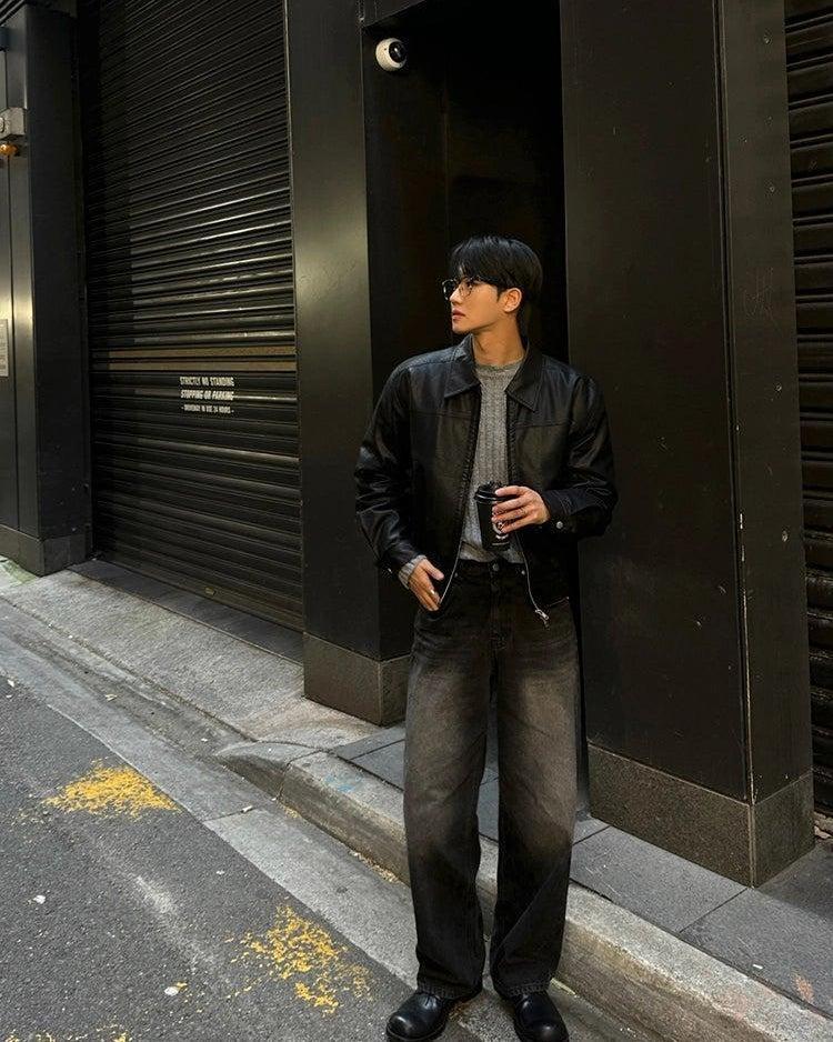 OH Collared PU Leather Jacket-korean-fashion-Jacket-OH Atelier-OH Garments