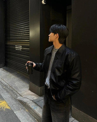 OH Collared PU Leather Jacket-korean-fashion-Jacket-OH Atelier-OH Garments
