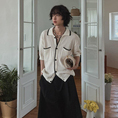 OH Contrast Line Loose Knit Shirt-korean-fashion-Shirt-OH Atelier-OH Garments
