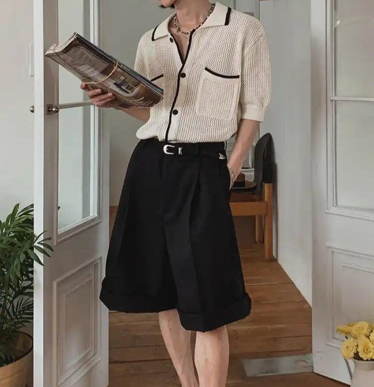 OH Contrast Line Loose Knit Shirt-korean-fashion-Shirt-OH Atelier-OH Garments