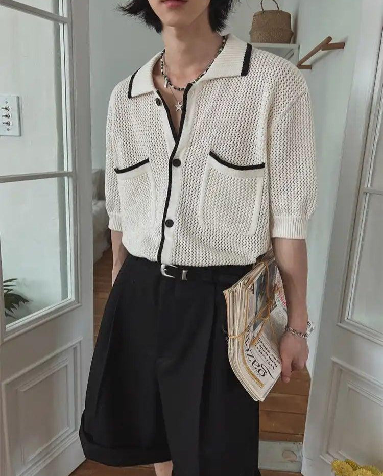 OH Contrast Line Loose Knit Shirt-korean-fashion-Shirt-OH Atelier-OH Garments
