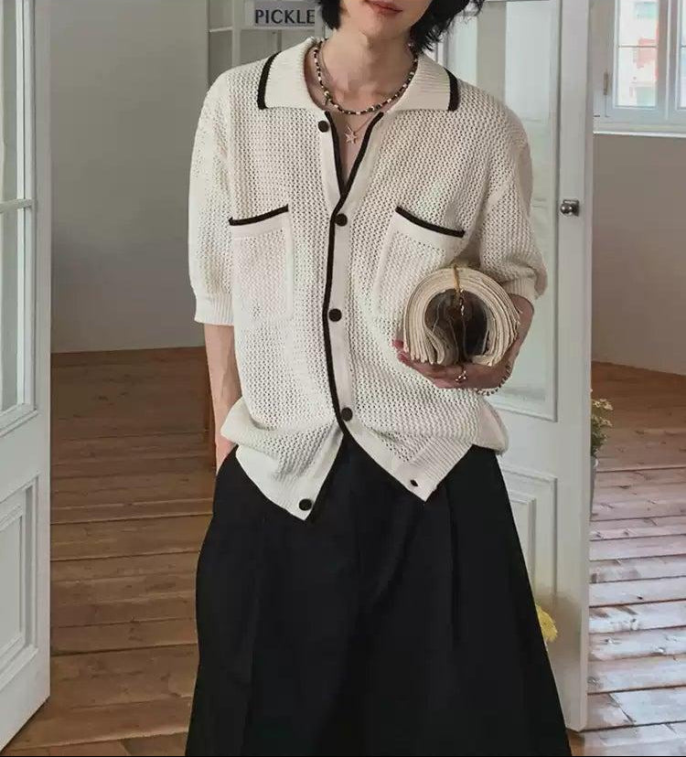 OH Contrast Line Loose Knit Shirt-korean-fashion-Shirt-OH Atelier-OH Garments