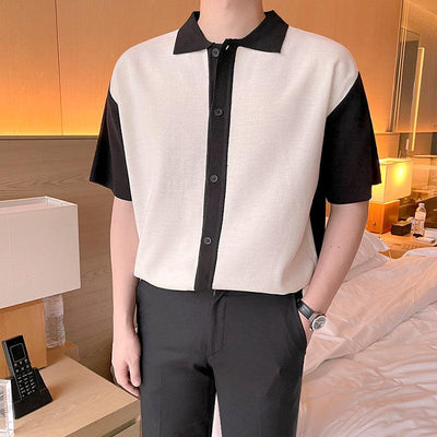 OH Contrast Outline Detail Buttoned Shirt-korean-fashion-Shirt-OH Atelier-OH Garments