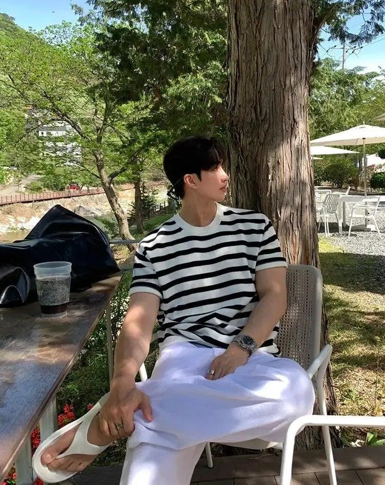 OH Contrast Striped Knit T-Shirt-korean-fashion-T-Shirt-OH Atelier-OH Garments