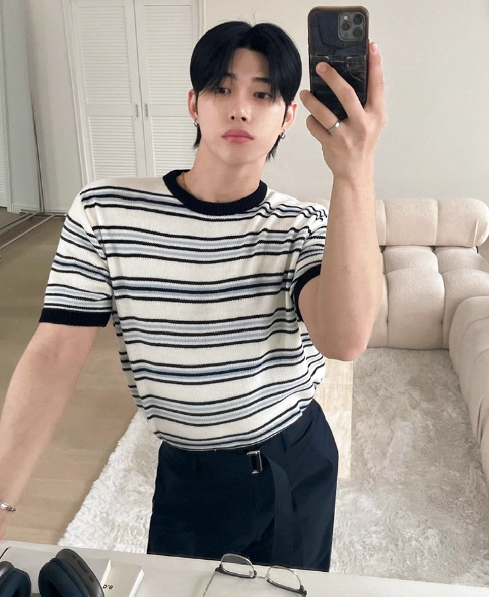 OH Contrast Striped Knit T-Shirt-korean-fashion-T-Shirt-OH Atelier-OH Garments
