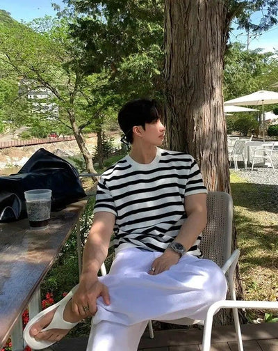 OH Contrast Striped Knit T-Shirt-korean-fashion-T-Shirt-OH Atelier-OH Garments
