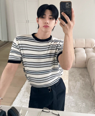 OH Contrast Striped Knit T-Shirt-korean-fashion-T-Shirt-OH Atelier-OH Garments