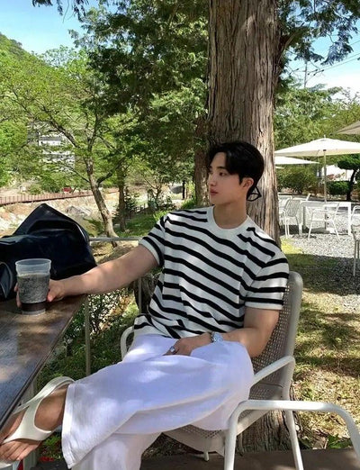 OH Contrast Striped Knit T-Shirt-korean-fashion-T-Shirt-OH Atelier-OH Garments