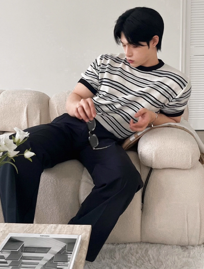 OH Contrast Striped Knit T-Shirt-korean-fashion-T-Shirt-OH Atelier-OH Garments