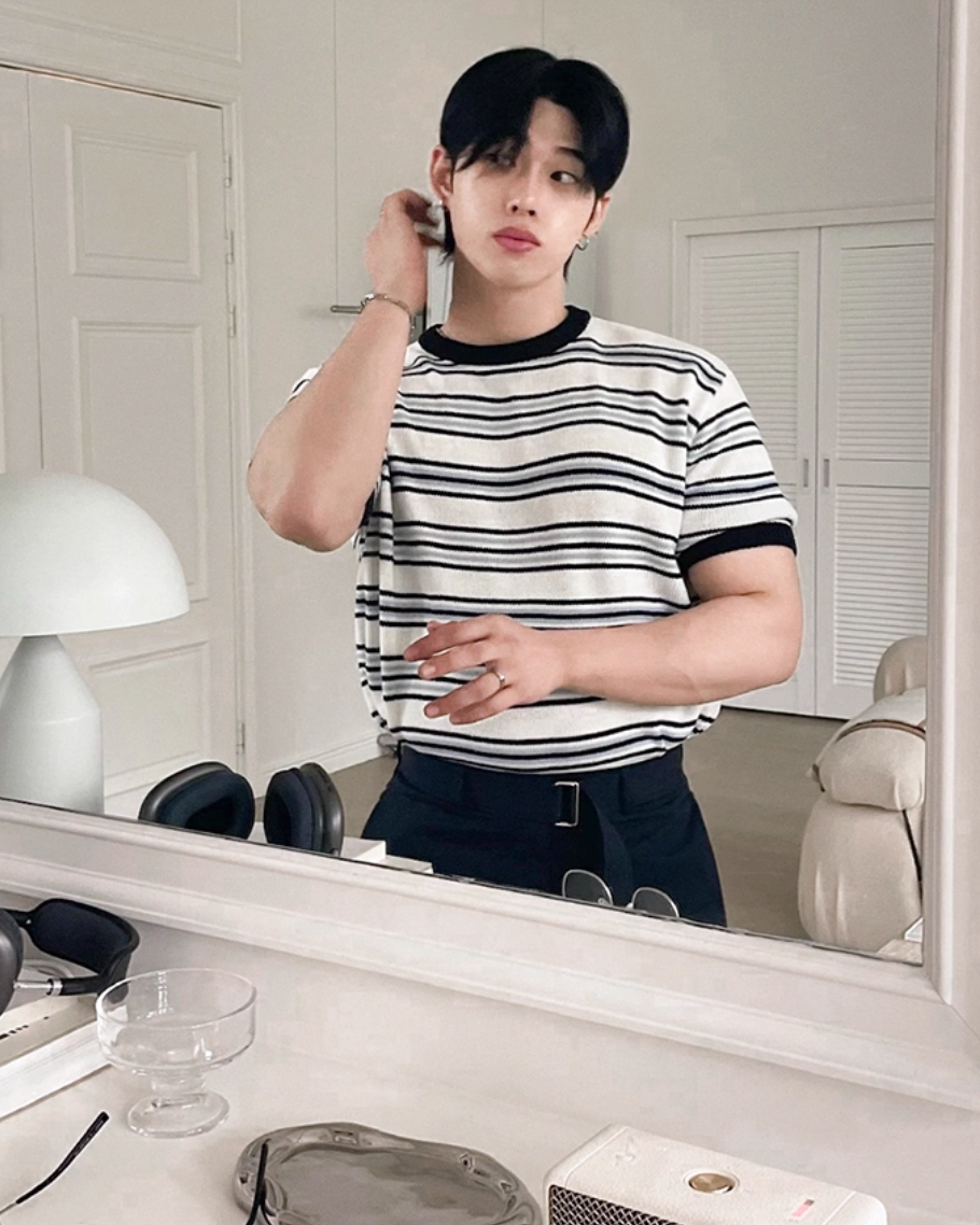 OH Contrast Striped Knit T-Shirt-korean-fashion-T-Shirt-OH Atelier-OH Garments