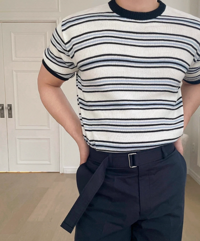 OH Contrast Striped Knit T-Shirt-korean-fashion-T-Shirt-OH Atelier-OH Garments