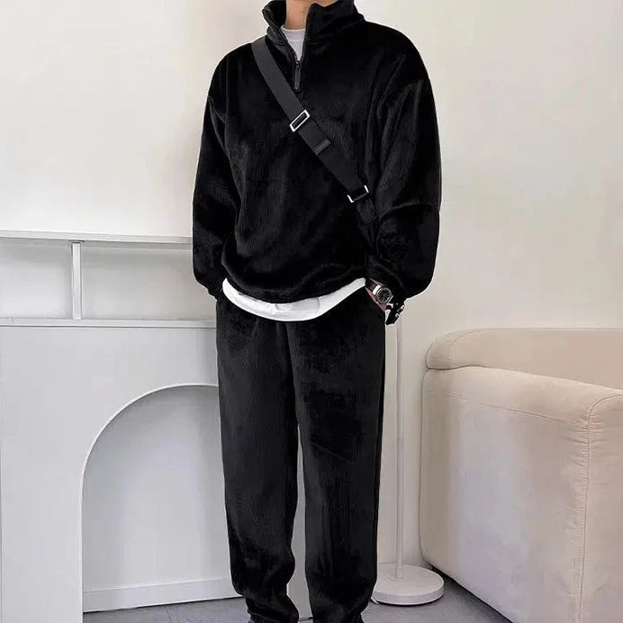 OH Corduroy Textured Half-Zipped & Sweatpants Set-korean-fashion-Clothing Set-OH Atelier-OH Garments