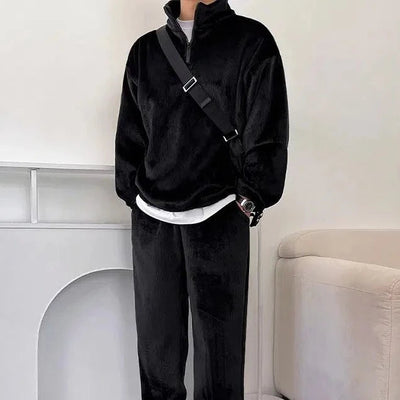 OH Corduroy Textured Half-Zipped & Sweatpants Set-korean-fashion-Clothing Set-OH Atelier-OH Garments