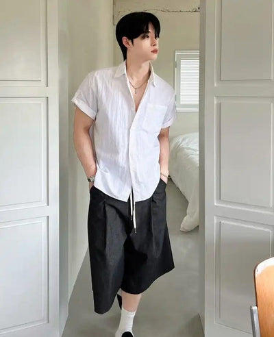 OH Drawcord Waist Pleated Shorts-korean-fashion-Shorts-OH Atelier-OH Garments