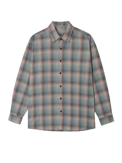 OH Faded Plaid Long Sleeve Shirt-korean-fashion-Shirt-OH Atelier-OH Garments