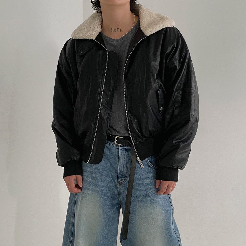 OH Fleece Collar Short PU Leather Jacket-korean-fashion-Jacket-OH Atelier-OH Garments